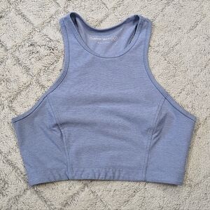 Outdoor Voices Athena Crop Top Women's Small Blue Textured High Neckline